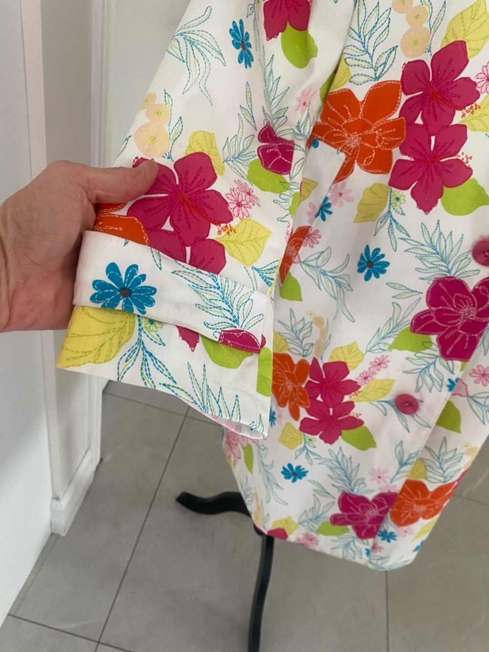 Harvé Benard Bold Colourful Floral button down lined cotton Spring Coat Size 16 - Picture 4 of 17